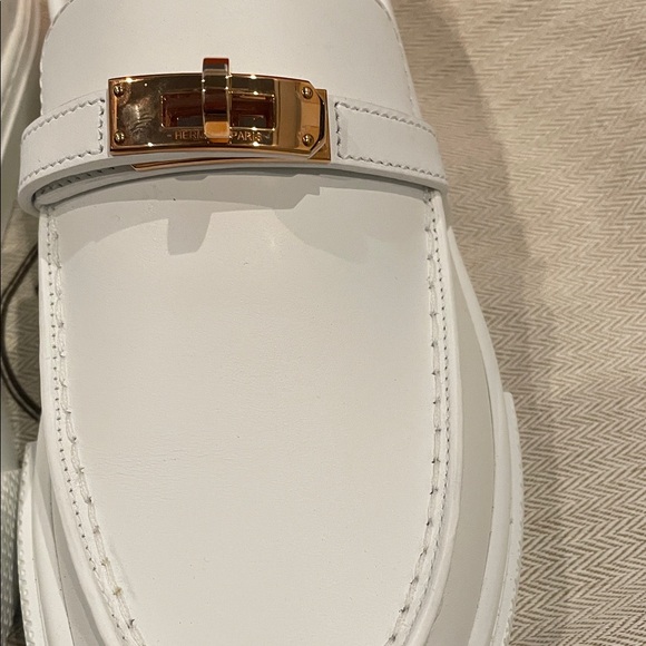Hermes White Leather Women's Sneakers with Gold Accent - Picture 6 of 11